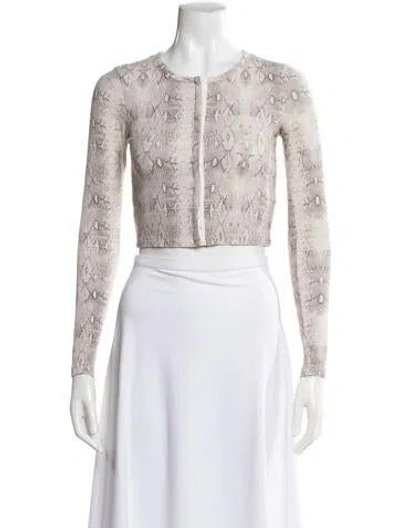 Pre-owned Leset Animal Print Crew Neck Crop Top In Neutral