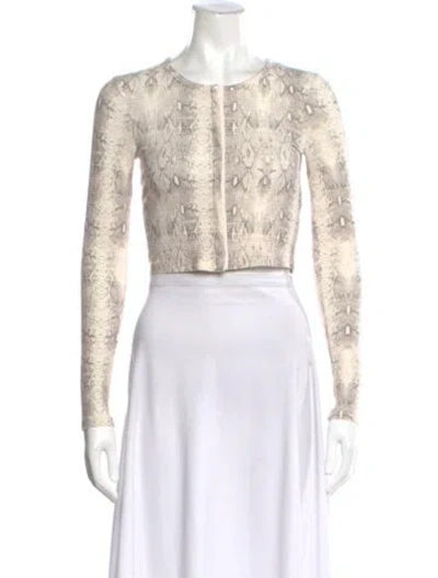 Pre-owned Leset Animal Print Crew Neck Crop Top In Neutral