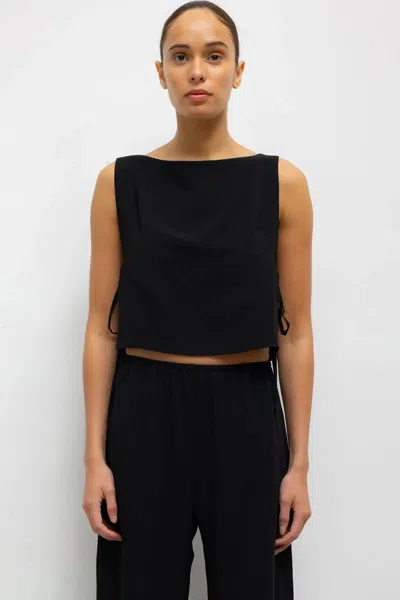 Leset Ari Boatneck Tie Top In Black