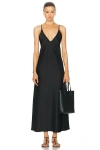 Leset Barb Open Back Satin Maxi Slip Dress In Black