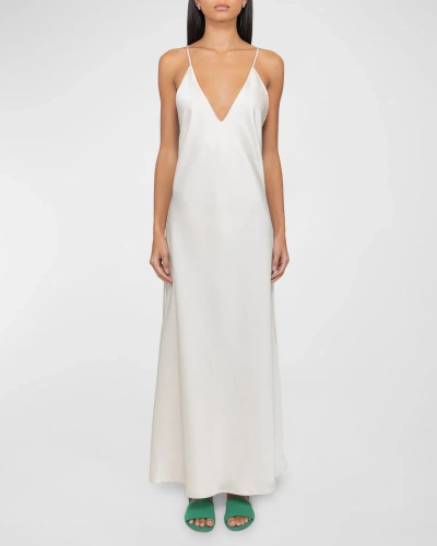Leset Barb Backless Satin Maxi Dress In Creme