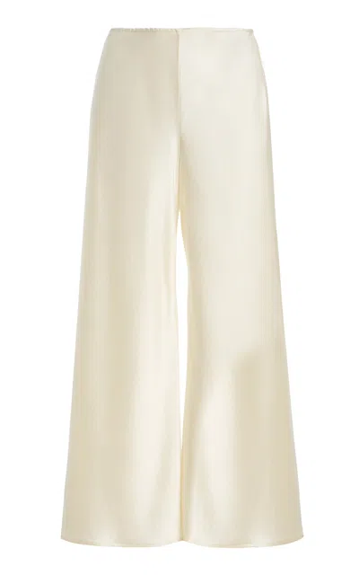 Leset Barb Bias Satin Wide-leg Pants In Ivory