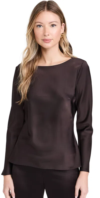 Leset Barb Boat Neck Long Sleeve Blouse Chocolate