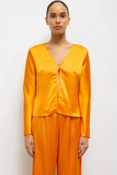 Leset Barb Button Long Sleeve Top In Orange