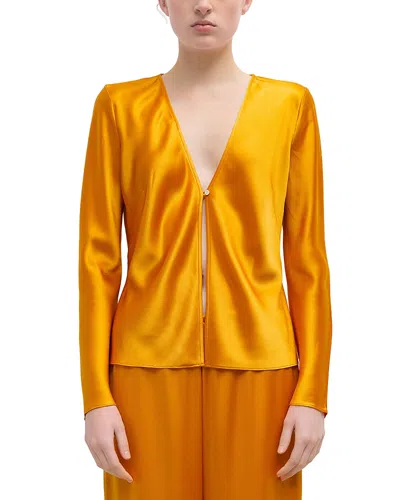Leset Barb Single Button Long Sleeve Top Mandarine In Orange