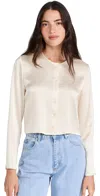 Leset Barb Satin Crew Cardigan In Creme In Creme