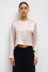 Leset Crewneck Button Front Cardigan In Sakura