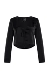 Leset Barb Cropped Satin Top In Black