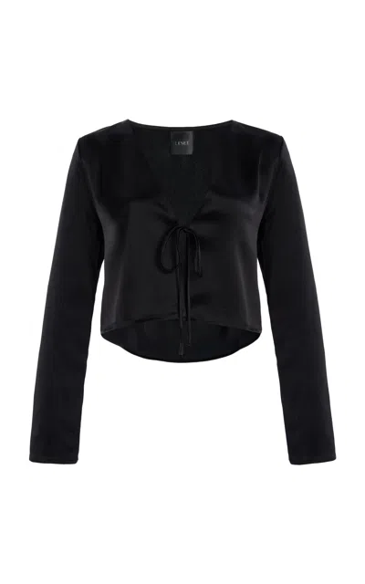 Leset Barb Cropped Satin Top In Black