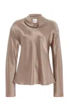 Leset Barb Draped Satin Top In Brown