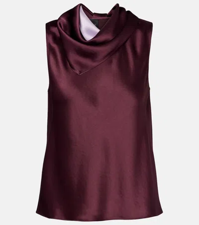 Leset Barb Draped Satin Top In Burgundy