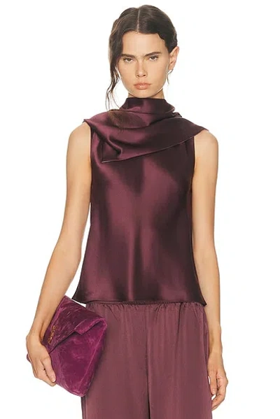 Leset Barb Draped Satin Top In Burgundy