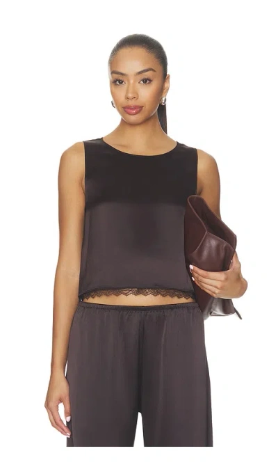 Leset Barb Lace Crop Sleeveless Crew In 巧克力色