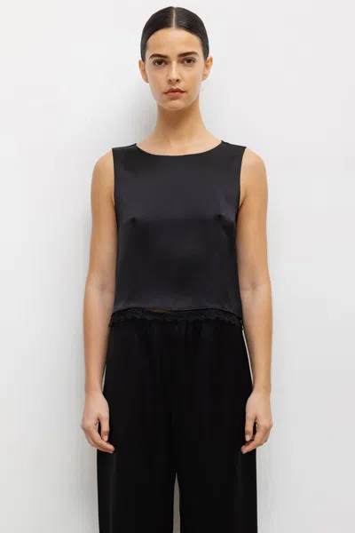 Leset Barb Lace Crop Sleeveless Crew In Black