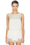 Leset Barb Lace Crop Sleeveless Crew Top In Gray