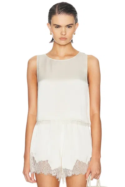 Leset Barb Lace Crop Sleeveless Crew Top In Gray
