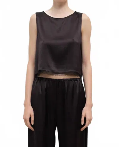 Leset Barb Lace Crop Sleeveless Crew Top In Chocolate In Gold