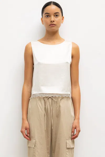 Leset Barb Lace Crop Sleeveless Crew In White