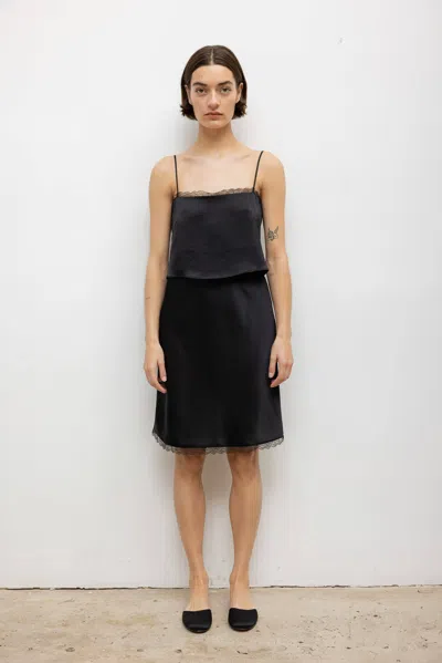 Leset Barb Lace Slip Skirt In Black