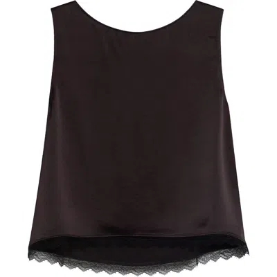 Leset Barb Lace Trim Sleeveless Satin Top In Brown