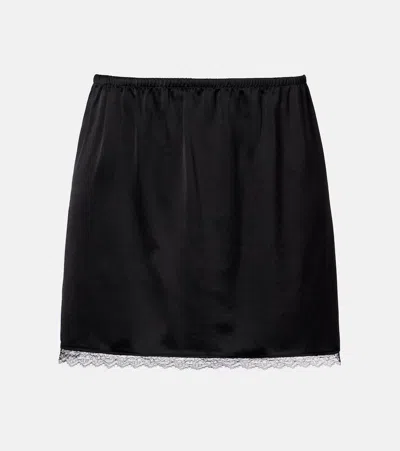LESET BARB LACE-TRIMMED SATIN MINISKIRT