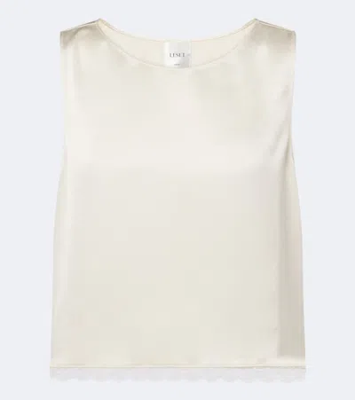Leset Barb Lace-trimmed Satin Crop Top In White