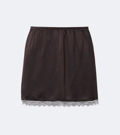 Leset Barb Lace-trimmed Satin Miniskirt In Brown
