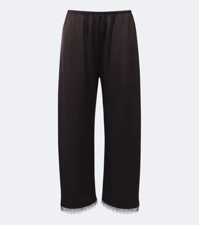 Leset Barb Lace-trimmed Satin Wide-leg Pants In Brown
