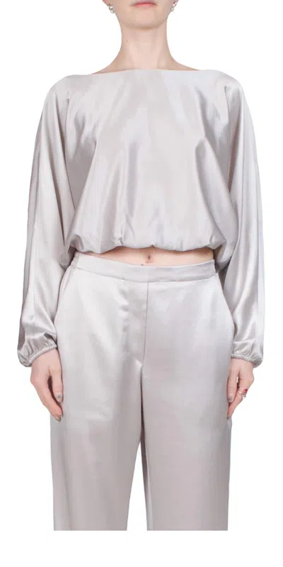 Leset Barb Long Sleeve Blouson Top In Cement In Beige