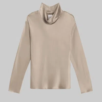 Leset Barb Long Sleeve Cowl Neck Top In Liquid Bronze In Multi