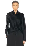 Leset Barb Long Sleeve Cowlneck Top In Black