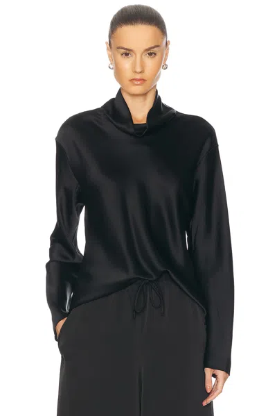 Leset Barb Long Sleeve Cowlneck Top In Black