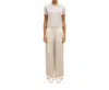 Leset Barb Pleated High Waist Pants In Creme In Neutral