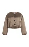 Leset Barb Satin Bomber Jacket In Brown