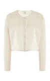 Leset Barb Satin Crew Cardigan In Creme In Neutral
