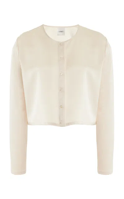 Leset Barb Satin Cardigan In Creme
