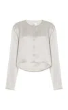 Leset Barb Satin Cardigan In Silver