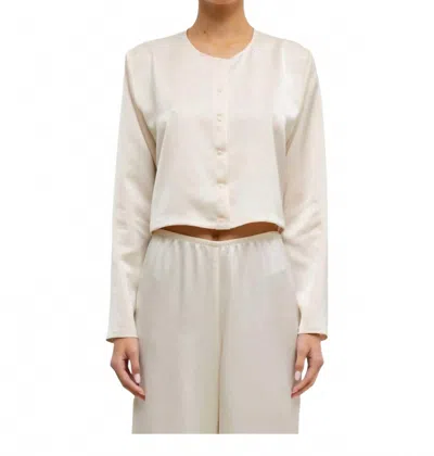 Leset Barb Satin Crew Cardigan In Creme