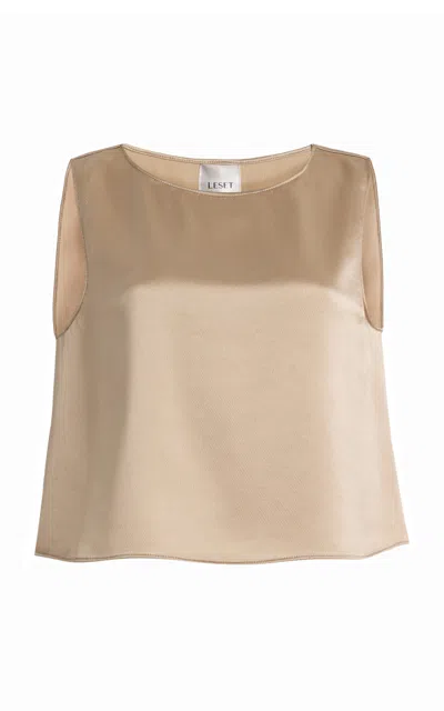 Leset Barb Satin Crop Top In Brown