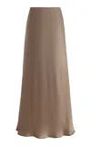 Leset Barb Satin Maxi Skirt In Brown