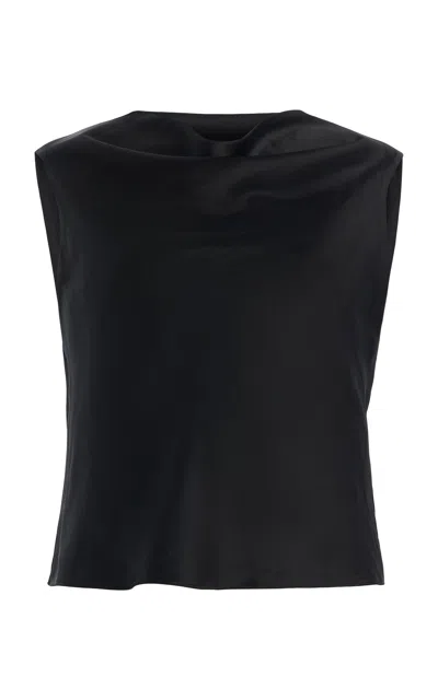Leset Barb Satin Shell Top In Black