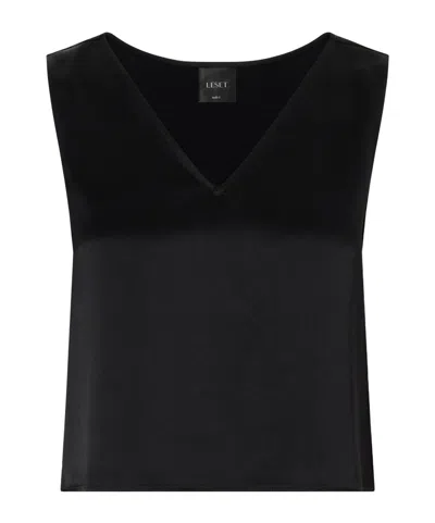 Leset Barb Satin Tank Top In Black