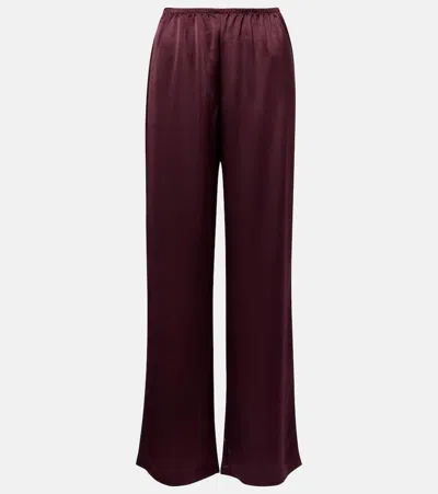 Leset Barb Satin Wide-leg Pants In Burgundy