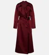 Leset Barb Satin Wrap Coat In Brown