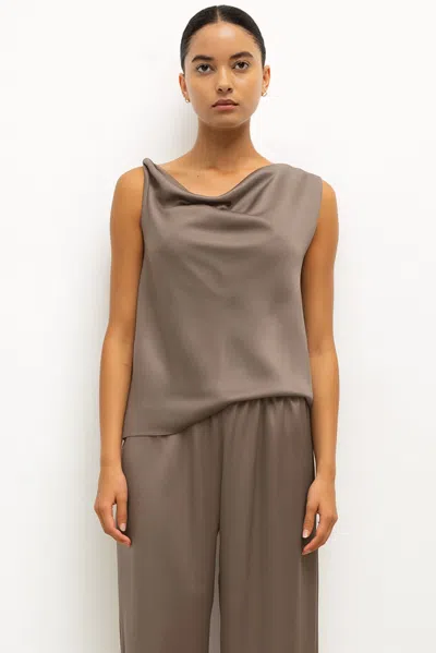Leset Barb Draped Satin Blouse In Brown