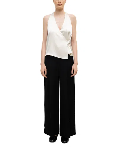 Leset Barb Sleeveless Satin Wrap Top In White