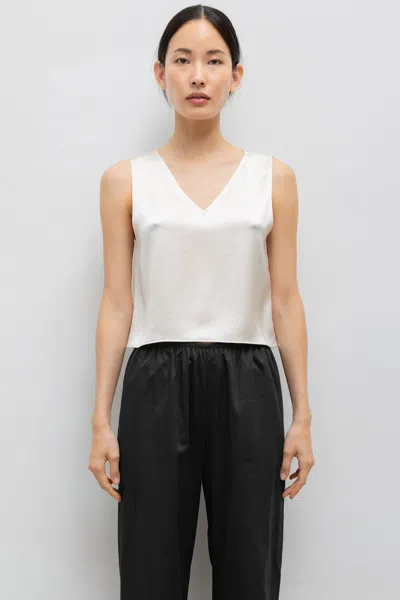 Leset Barb Sleeveless Crop Satin Top In Neutral