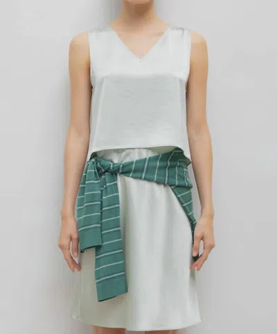 Leset Barb V Neck Silky Tank In Watercress In Neutral