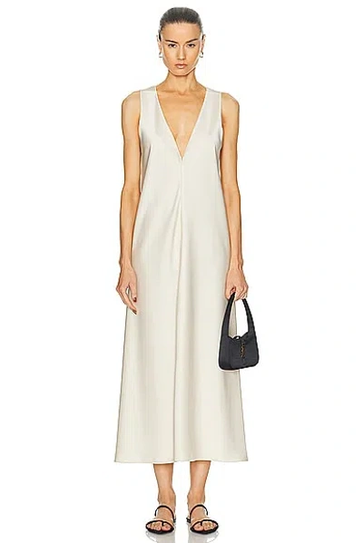 Leset Barb V Neck Slit Dress In Creme