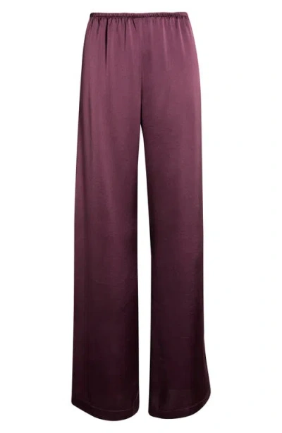 Leset Barb Wide Leg Satin Pants In Burgundy